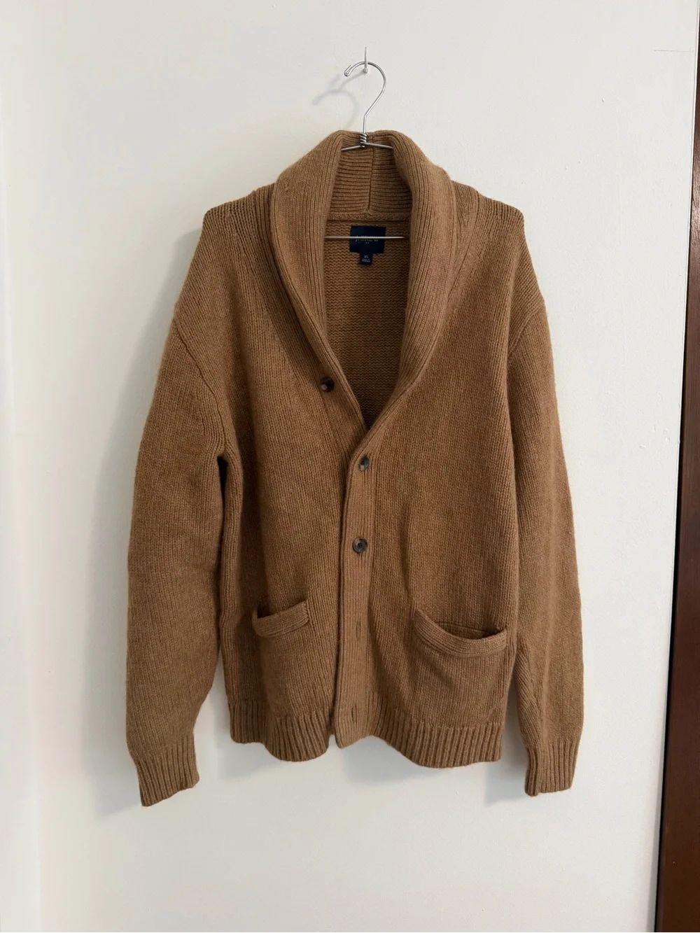 J Crew Men's Shawl Collar Cardigan Sweater in Camel Brown